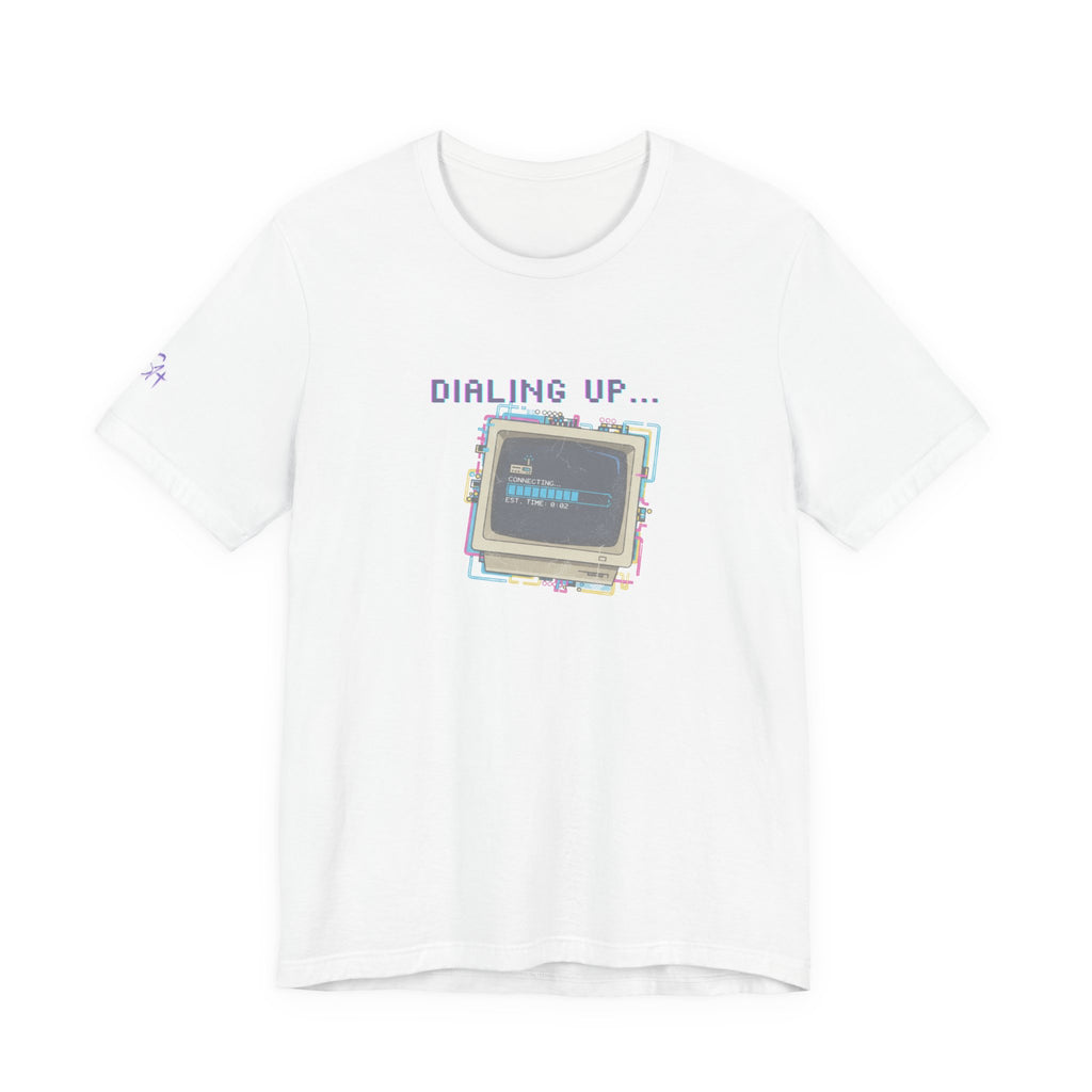 "Dialing Up..." Retro Computer T-Shirt | 90s PC Nostalgia Tee | Glitch Art Aesthetic Shirt | Branded s1+ Sleeve Logo