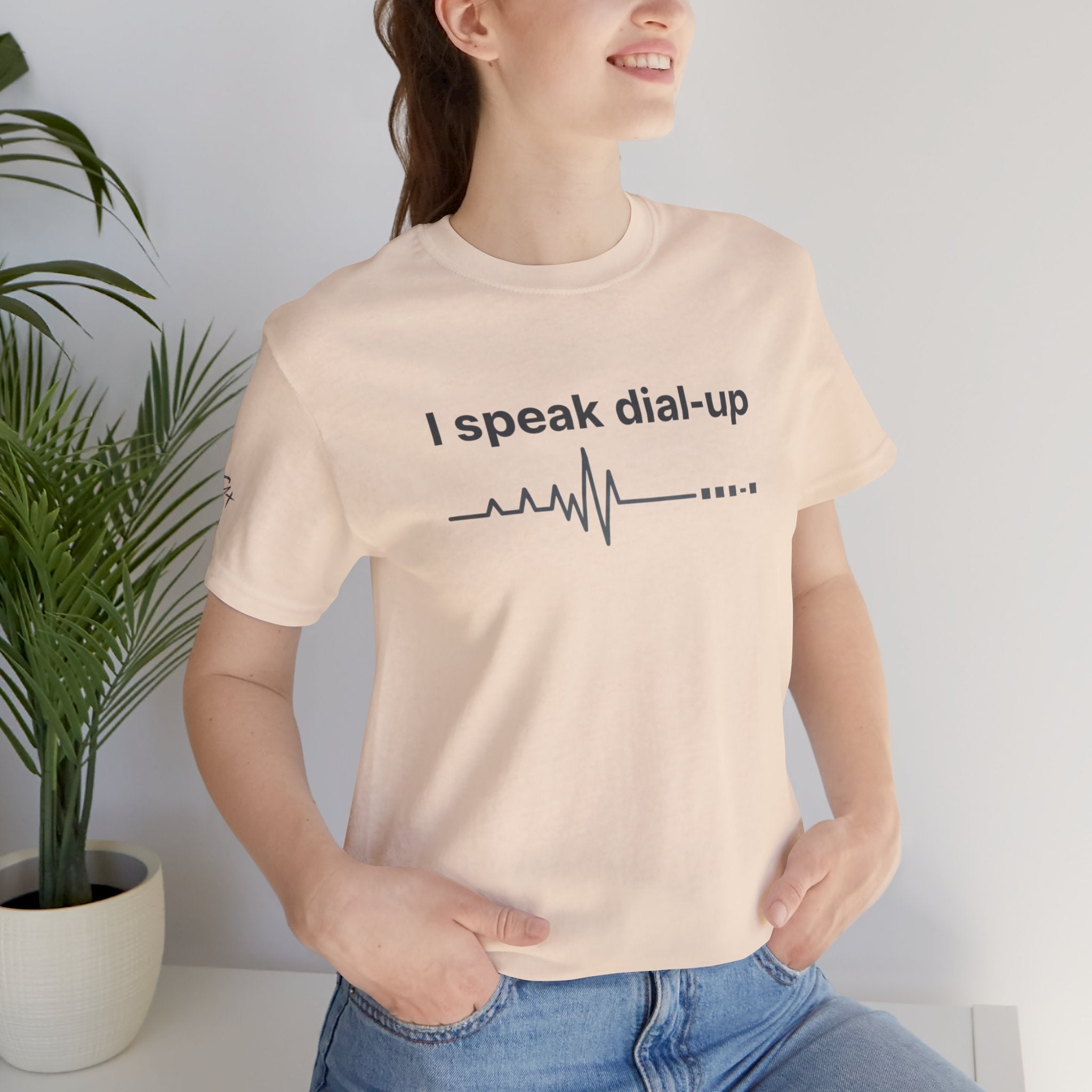 "I Speak Dial-Up" T-Shirt | Retro Tech Humor Tee | Nostalgia Computer Gift | Branded s1+ Sleeve Logo