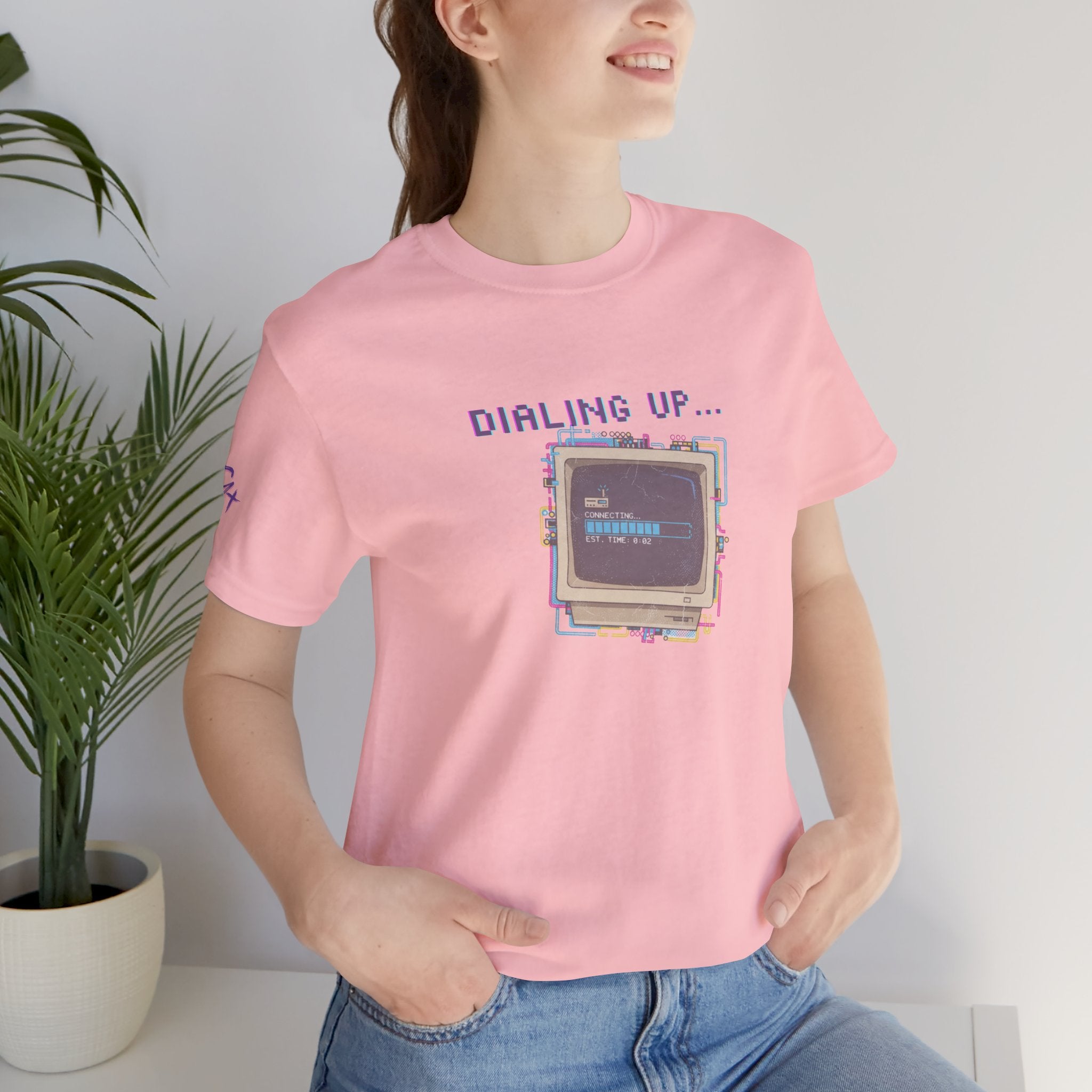 "Dialing Up..." Retro Computer T-Shirt | 90s PC Nostalgia Tee | Glitch Art Aesthetic Shirt | Branded s1+ Sleeve Logo