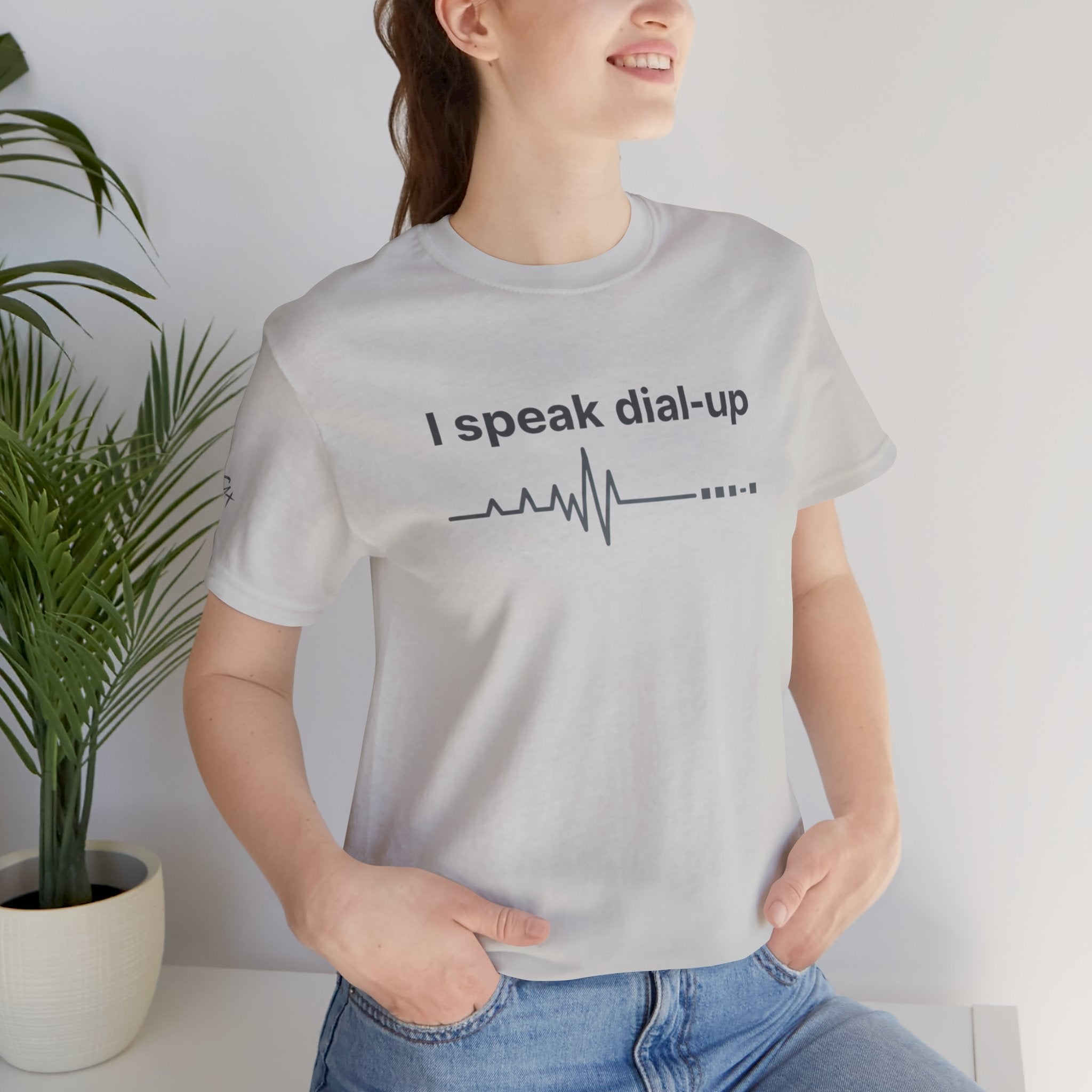 "I Speak Dial-Up" T-Shirt | Retro Tech Humor Tee | Nostalgia Computer Gift | Branded s1+ Sleeve Logo