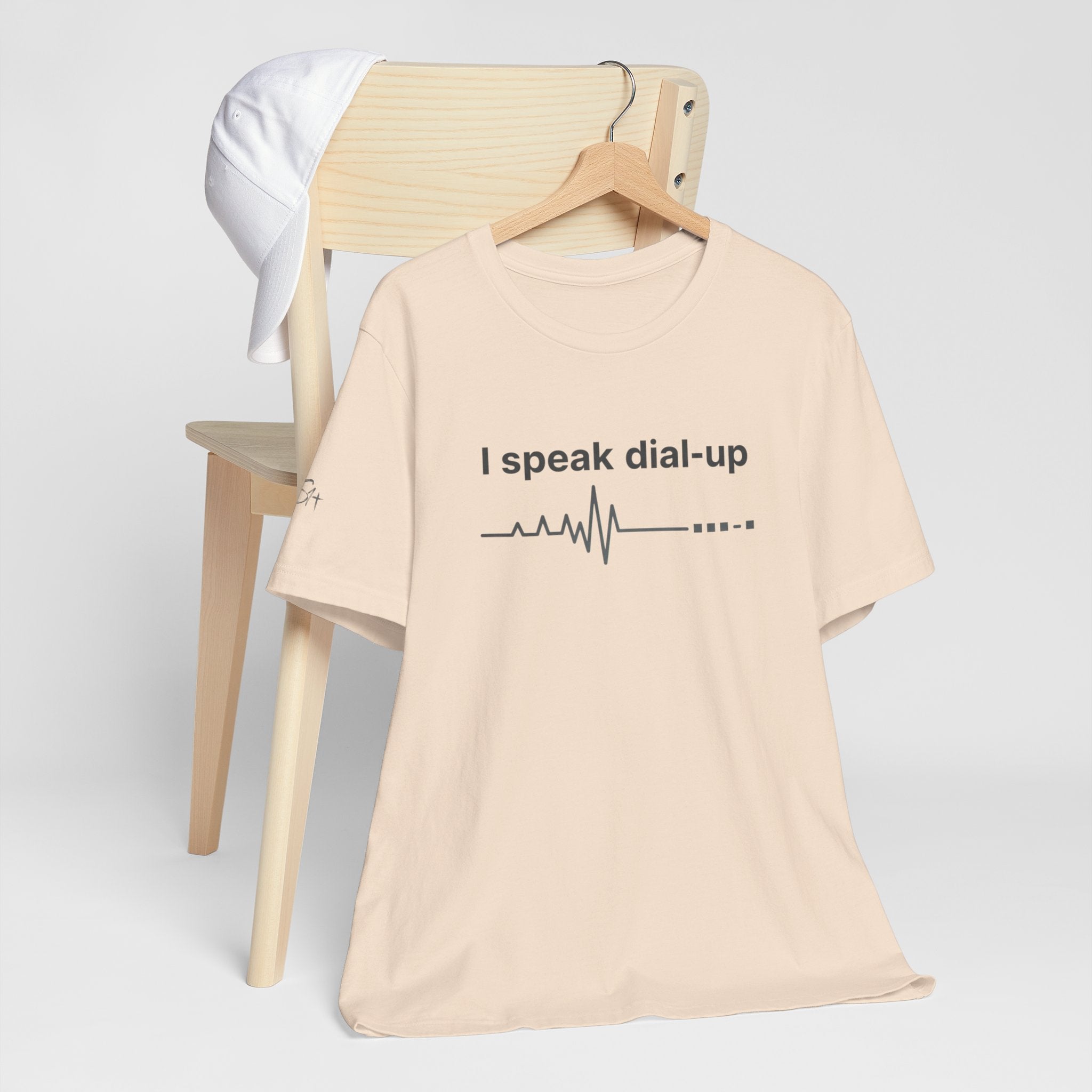 "I Speak Dial-Up" T-Shirt | Retro Tech Humor Tee | Nostalgia Computer Gift | Branded s1+ Sleeve Logo