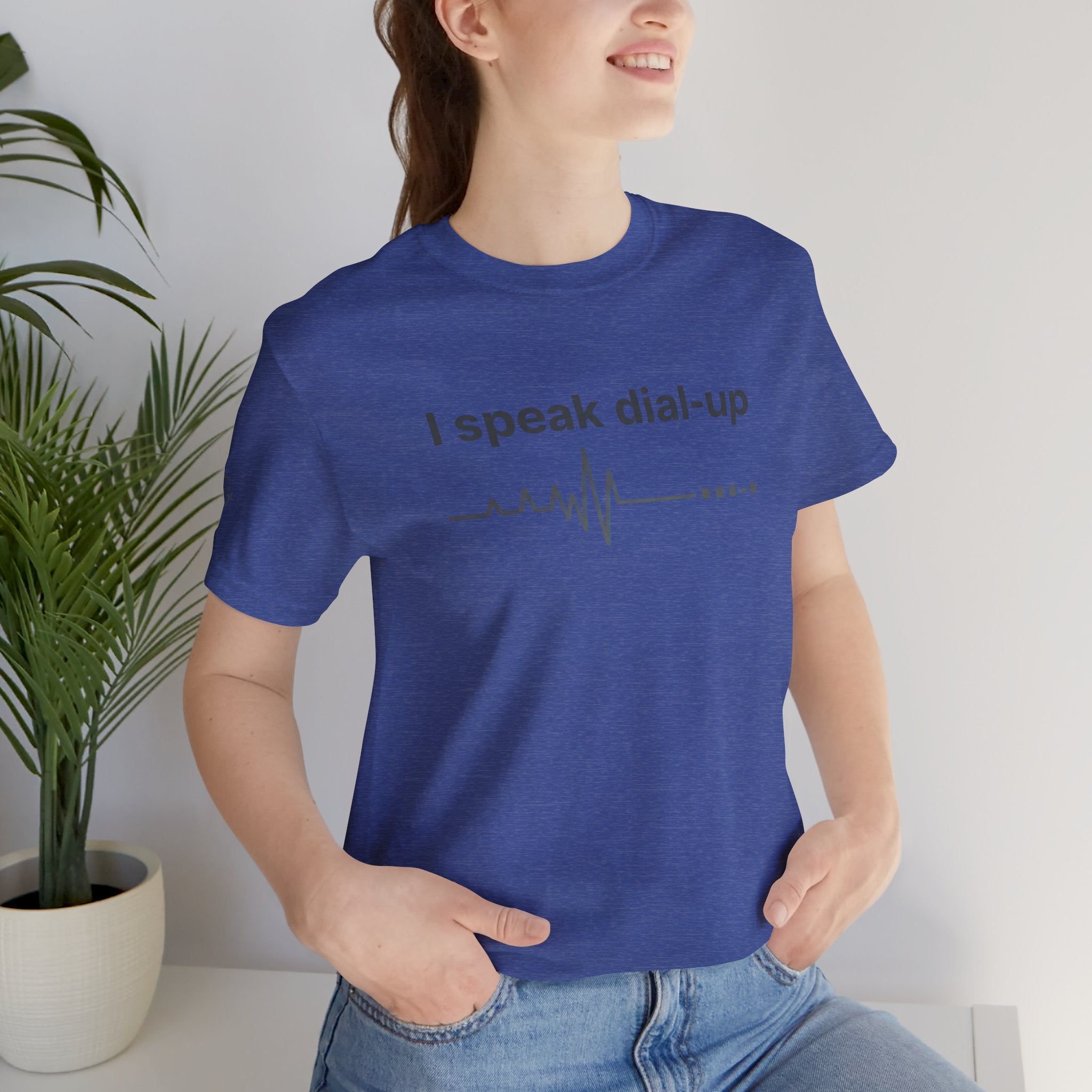"I Speak Dial-Up" T-Shirt | Retro Tech Humor Tee | Nostalgia Computer Gift | Branded s1+ Sleeve Logo
