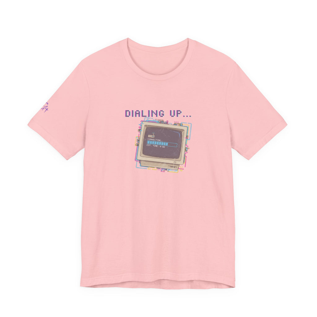 "Dialing Up..." Retro Computer T-Shirt | 90s PC Nostalgia Tee | Glitch Art Aesthetic Shirt | Branded s1+ Sleeve Logo