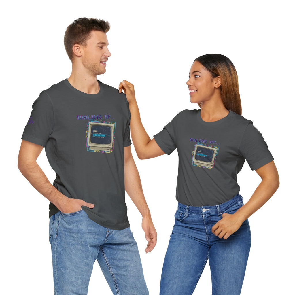 "Dialing Up..." Retro Computer T-Shirt | 90s PC Nostalgia Tee | Glitch Art Aesthetic Shirt | Branded s1+ Sleeve Logo