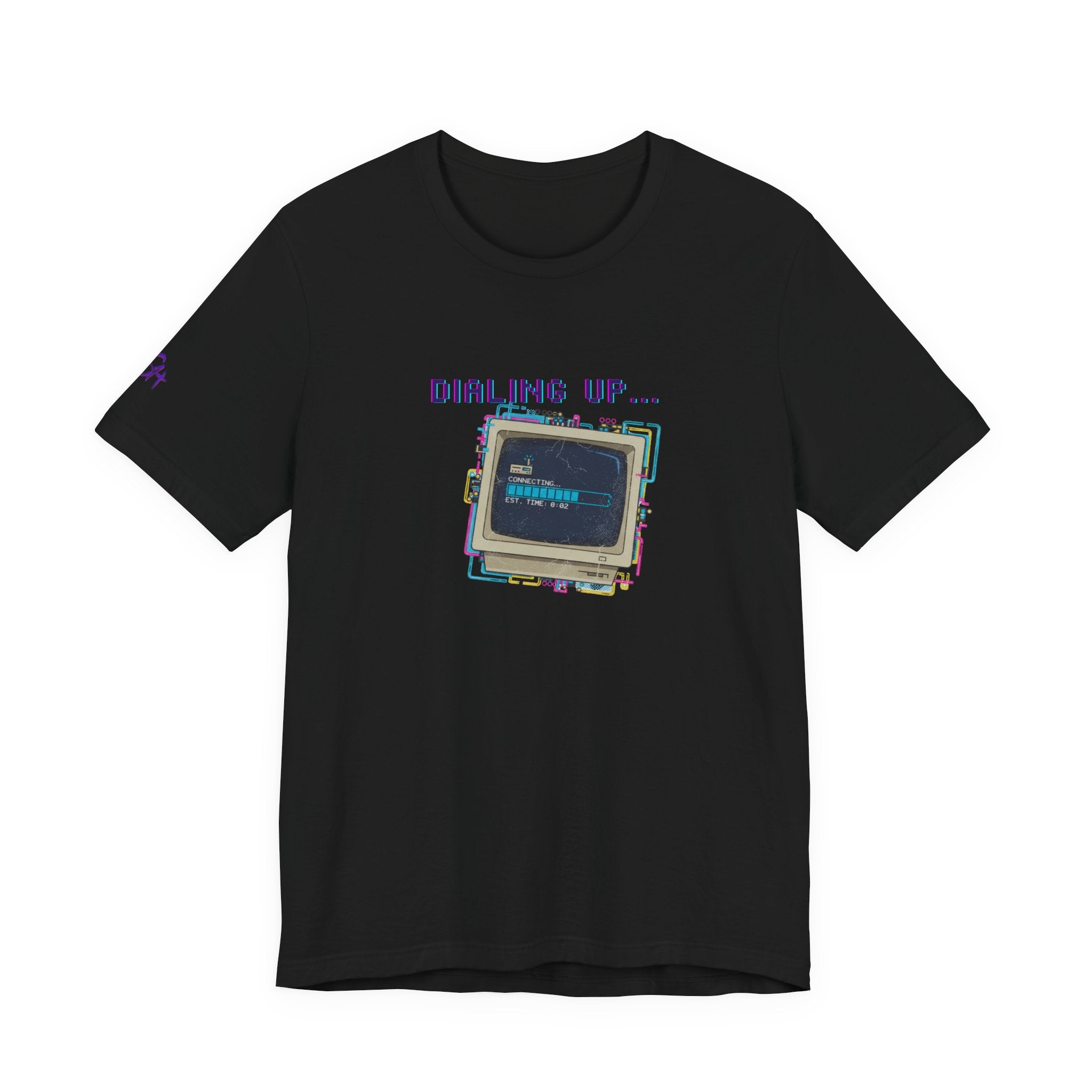 "Dialing Up..." Retro Computer T-Shirt | 90s PC Nostalgia Tee | Glitch Art Aesthetic Shirt | Branded s1+ Sleeve Logo