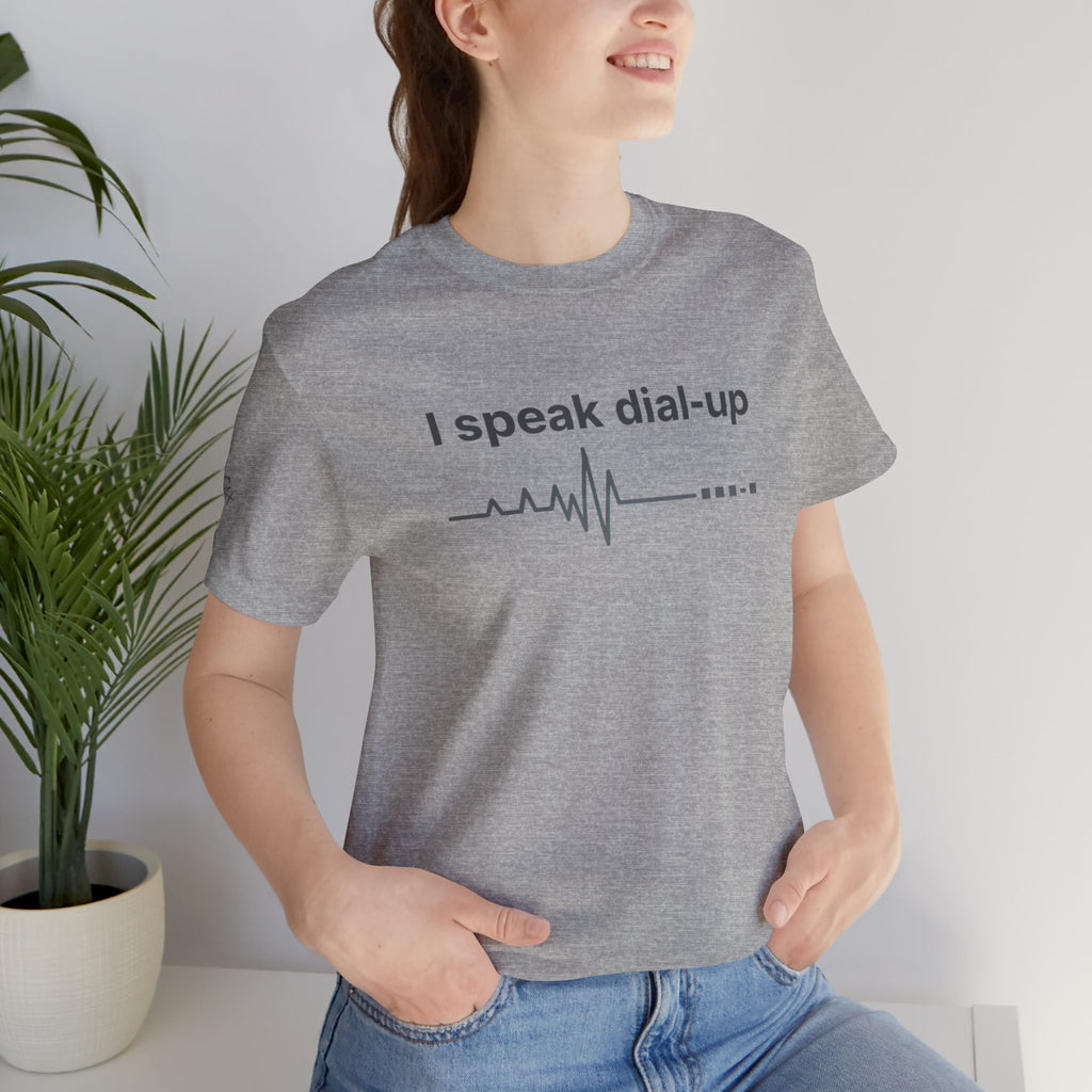 "I Speak Dial-Up" T-Shirt | Retro Tech Humor Tee | Nostalgia Computer Gift | Branded s1+ Sleeve Logo