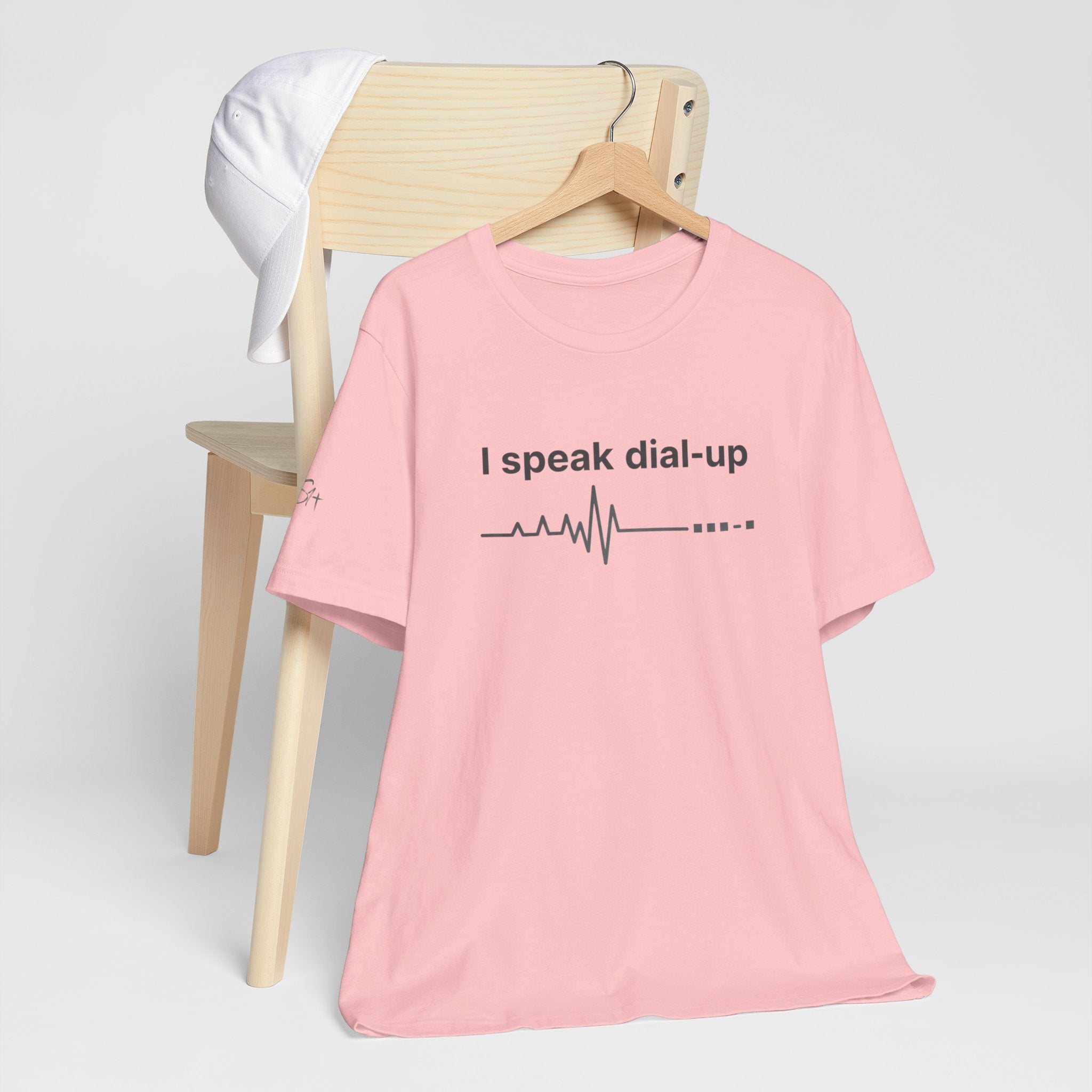 "I Speak Dial-Up" T-Shirt | Retro Tech Humor Tee | Nostalgia Computer Gift | Branded s1+ Sleeve Logo