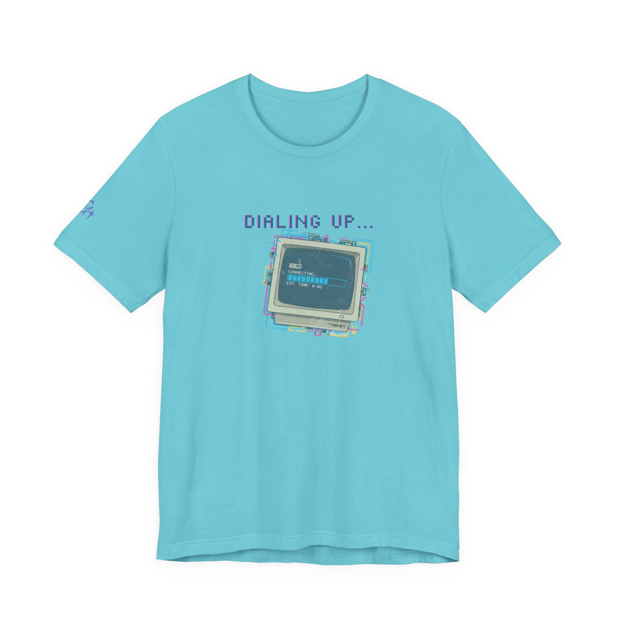 "Dialing Up..." Retro Computer T-Shirt | 90s PC Nostalgia Tee | Glitch Art Aesthetic Shirt | Branded s1+ Sleeve Logo