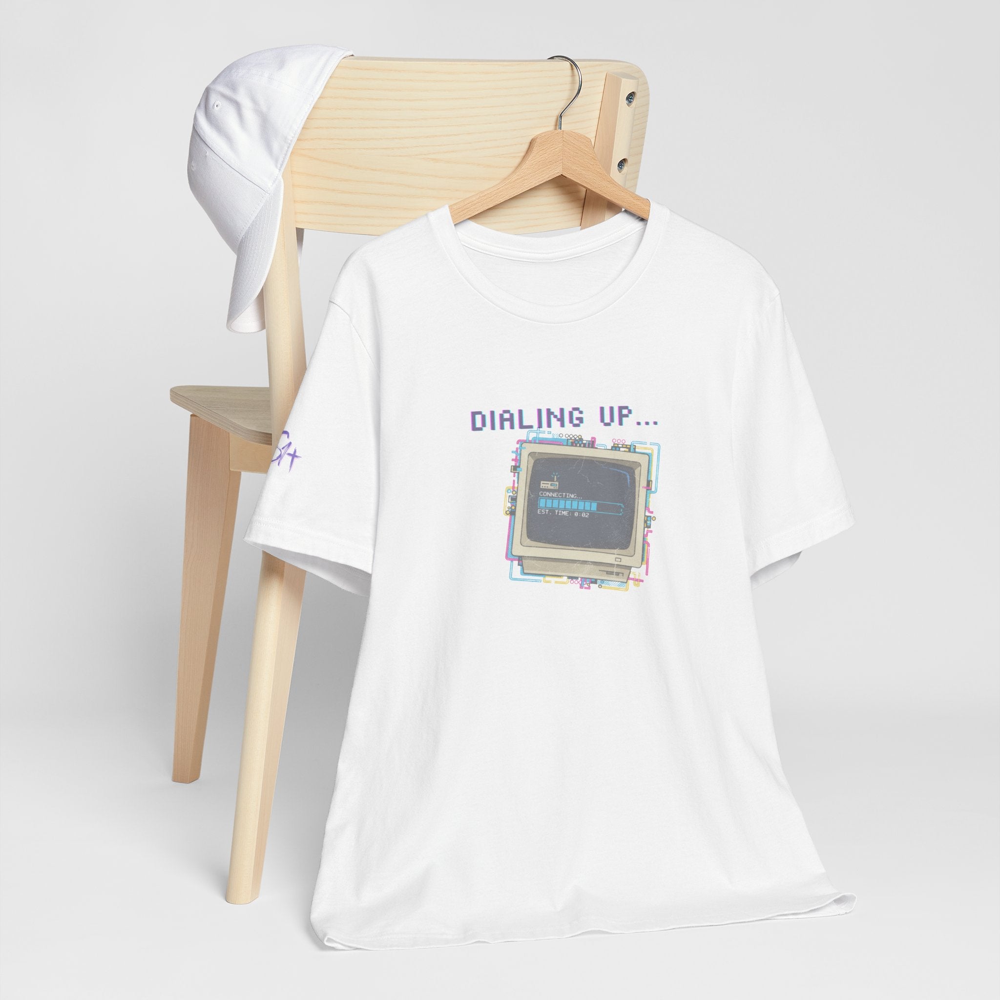 "Dialing Up..." Retro Computer T-Shirt | 90s PC Nostalgia Tee | Glitch Art Aesthetic Shirt | Branded s1+ Sleeve Logo