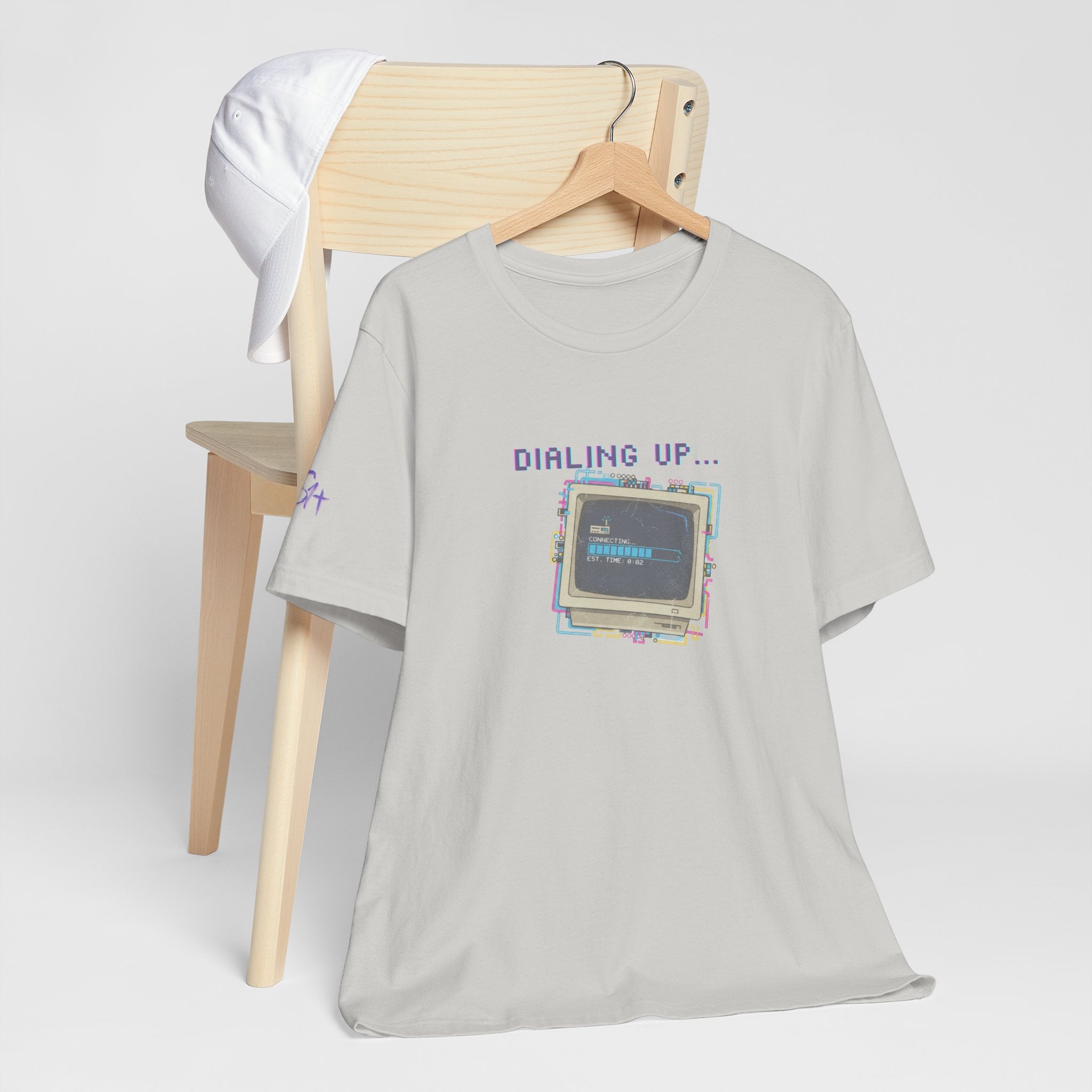 "Dialing Up..." Retro Computer T-Shirt | 90s PC Nostalgia Tee | Glitch Art Aesthetic Shirt | Branded s1+ Sleeve Logo