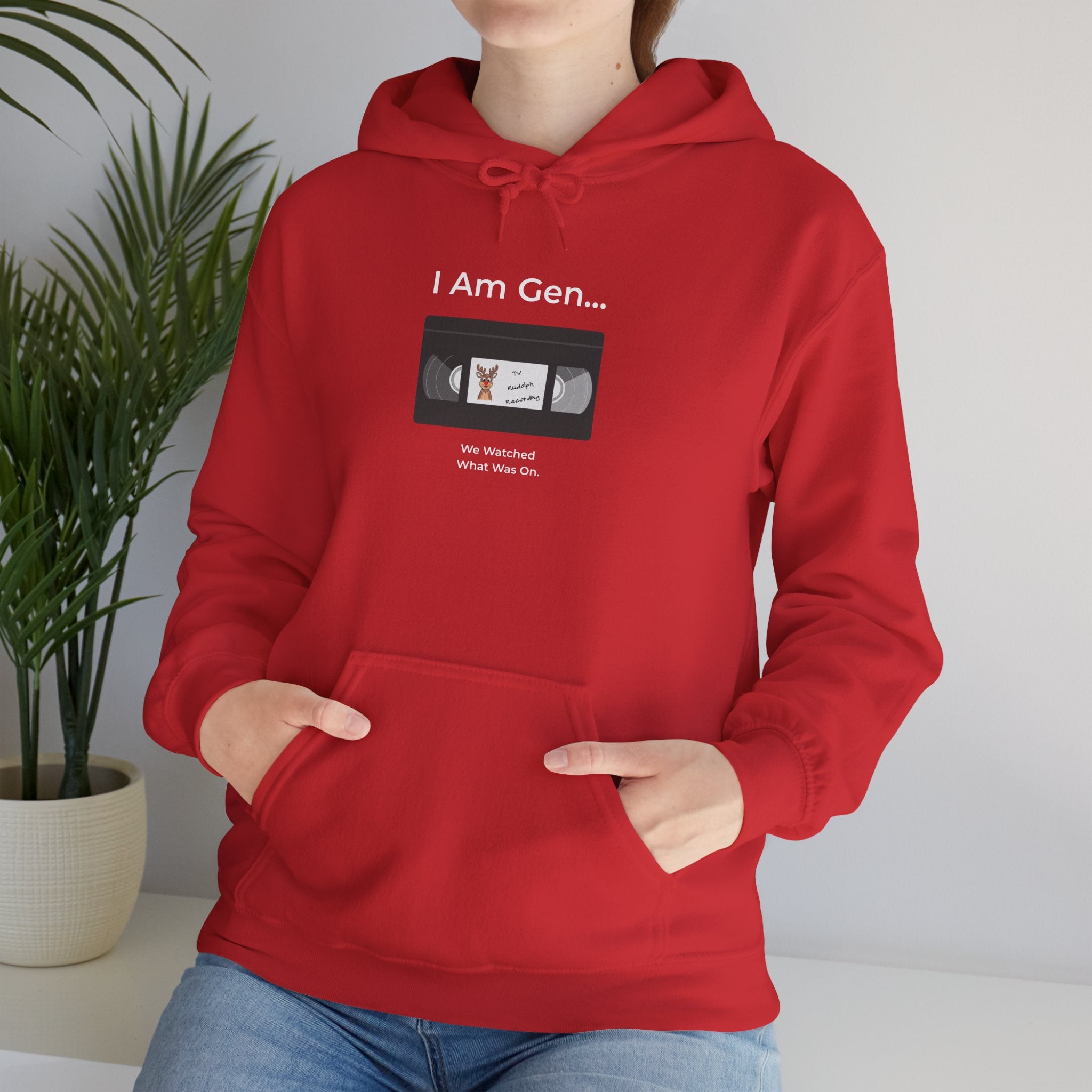 "I Am Gen..." Christmas Hoodie | Gen X VHS Rudolph Recording Sweatshirt | Nostalgia Holiday Pullover