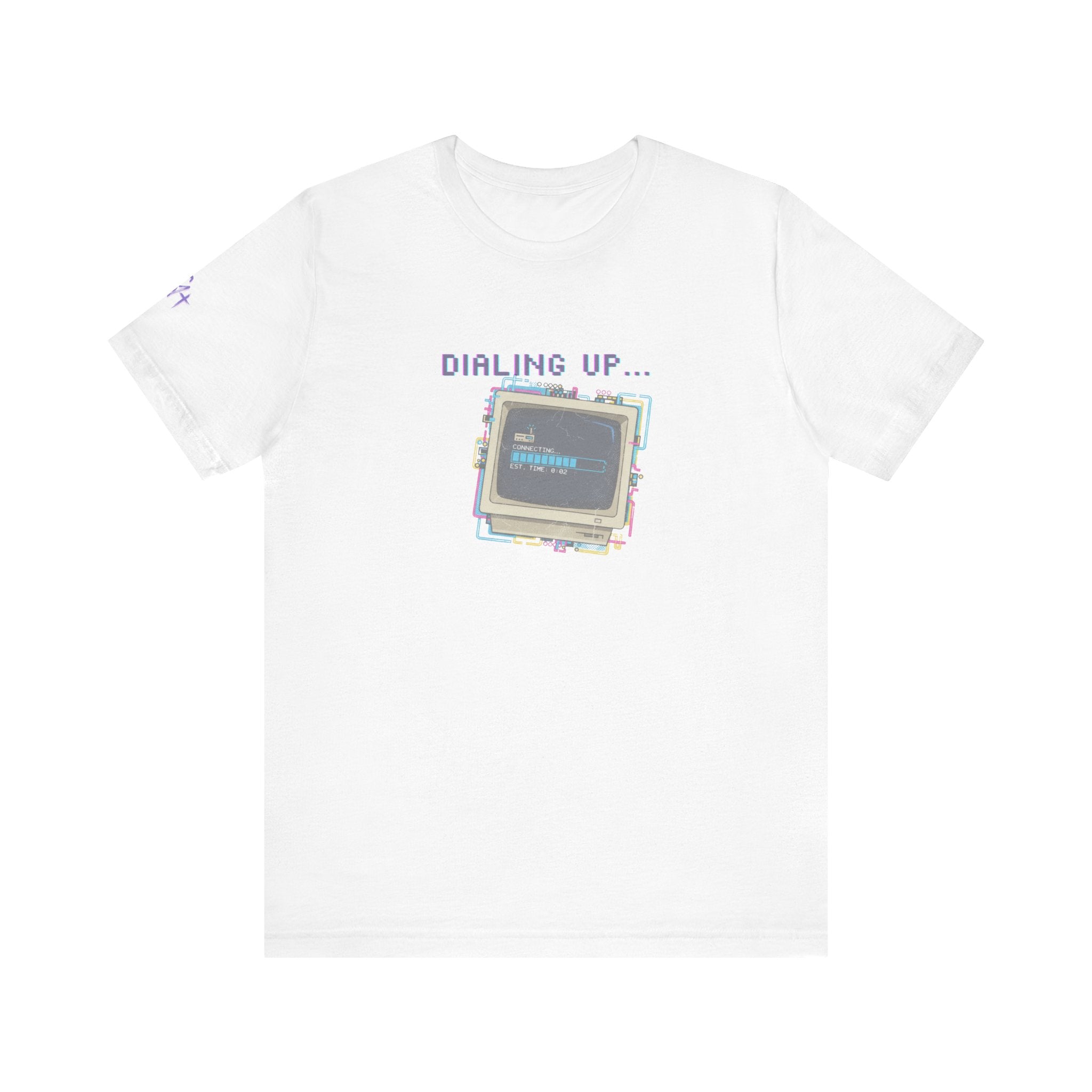 "Dialing Up..." Retro Computer T-Shirt | 90s PC Nostalgia Tee | Glitch Art Aesthetic Shirt | Branded s1+ Sleeve Logo