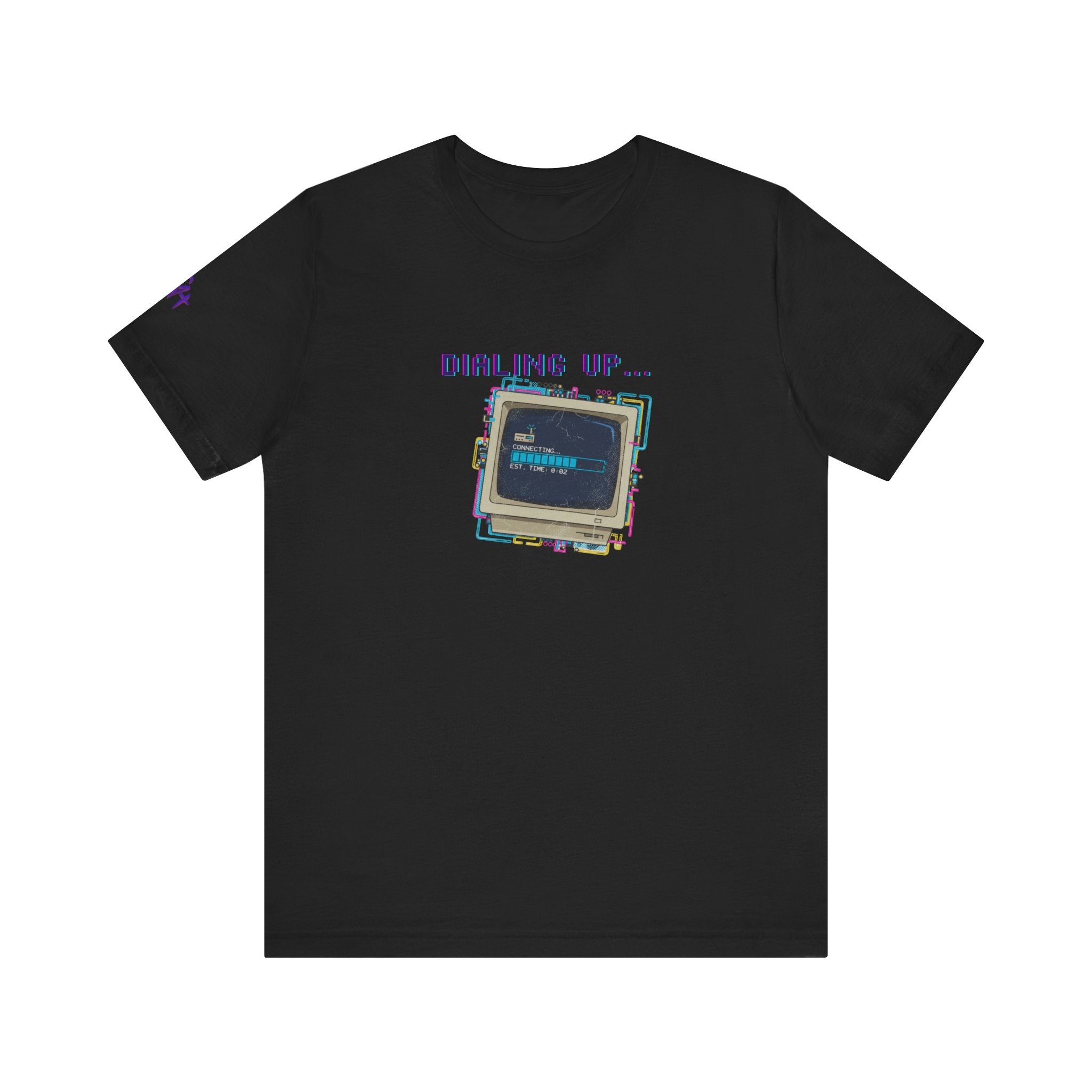 "Dialing Up..." Retro Computer T-Shirt | 90s PC Nostalgia Tee | Glitch Art Aesthetic Shirt | Branded s1+ Sleeve Logo