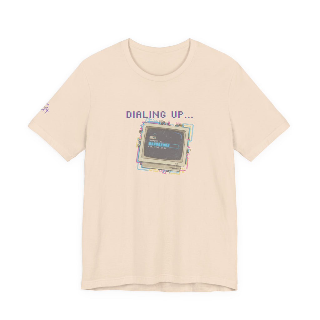 "Dialing Up..." Retro Computer T-Shirt | 90s PC Nostalgia Tee | Glitch Art Aesthetic Shirt | Branded s1+ Sleeve Logo