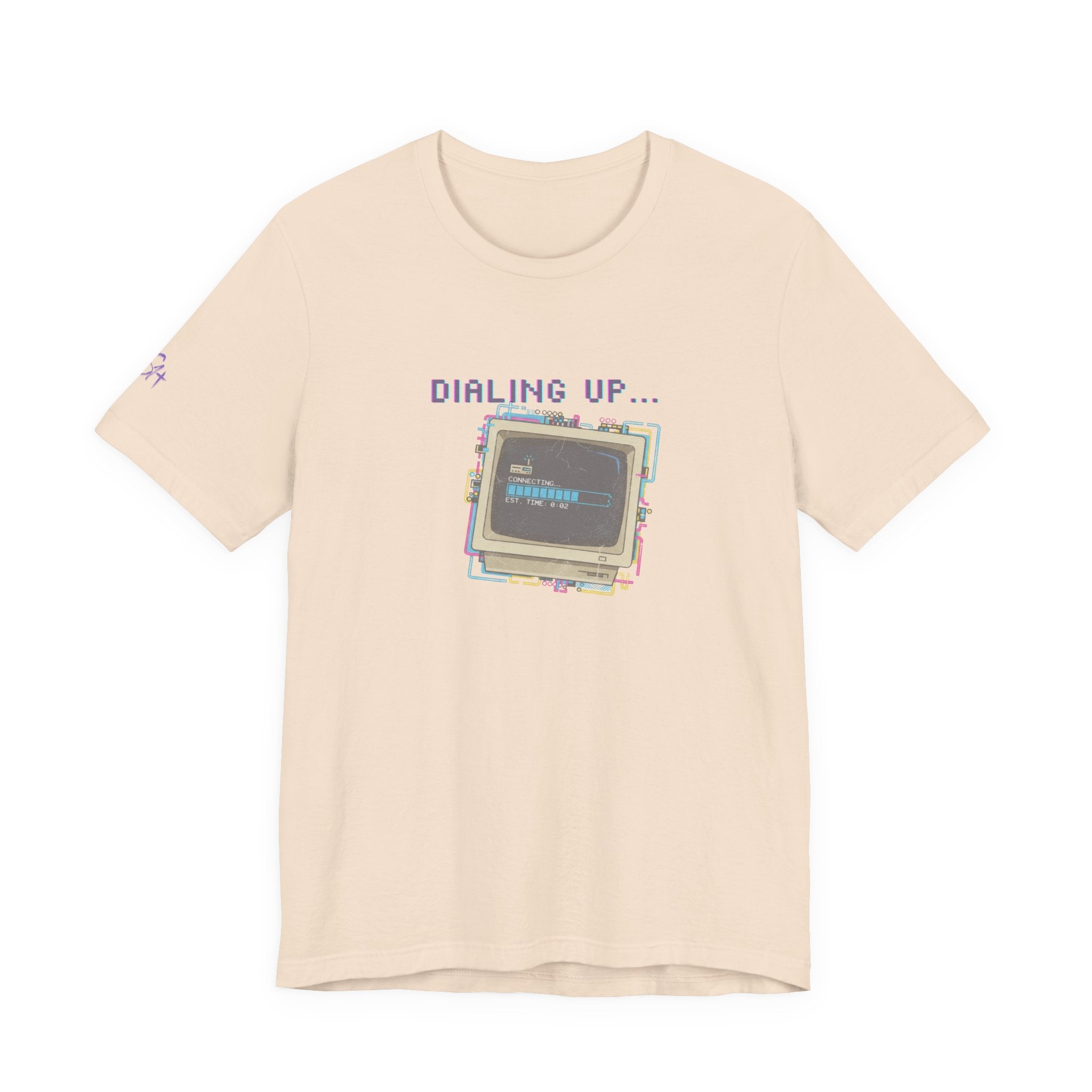 "Dialing Up..." Retro Computer T-Shirt | 90s PC Nostalgia Tee | Glitch Art Aesthetic Shirt | Branded s1+ Sleeve Logo