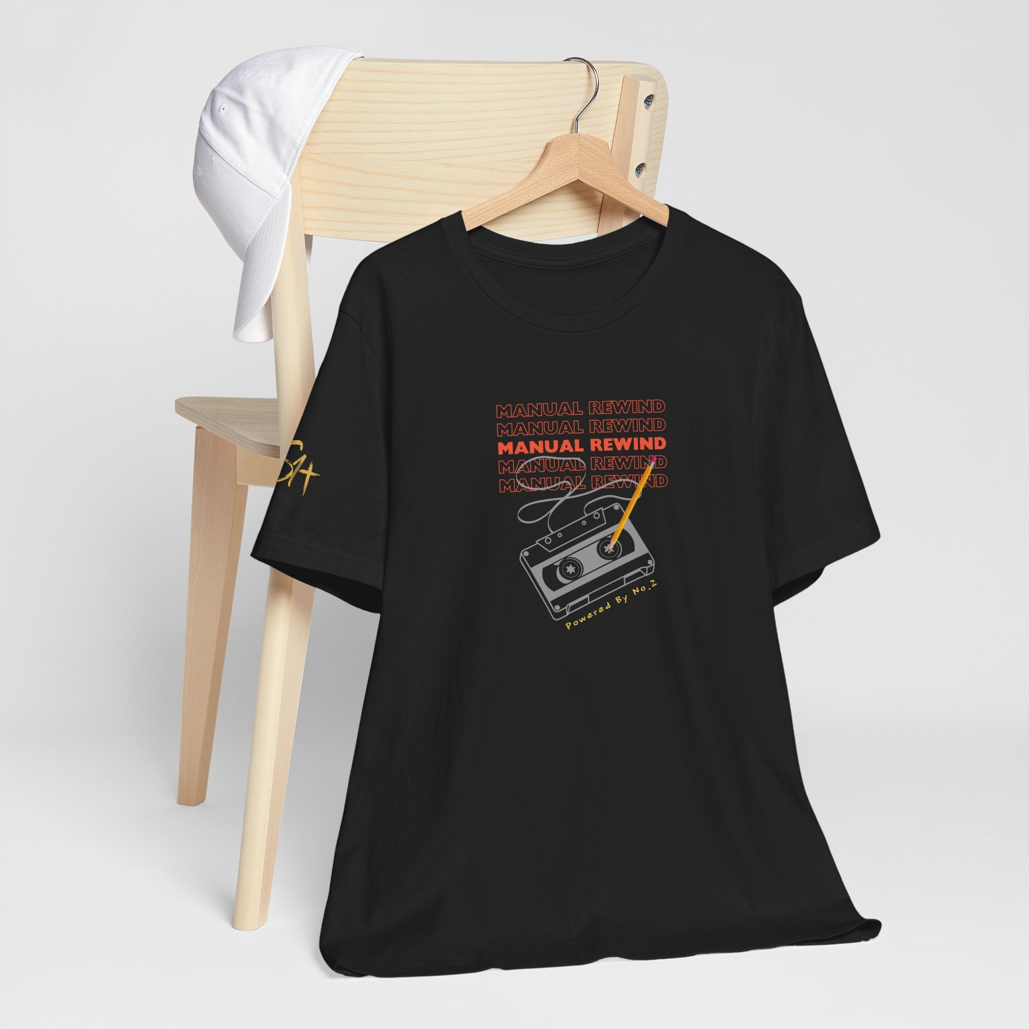 Manual Rewind T-Shirt | Cassette Tape & Pencil Nostalgia Tee | Powered By No. 2 | Bella Canvas 3001 | Season1+