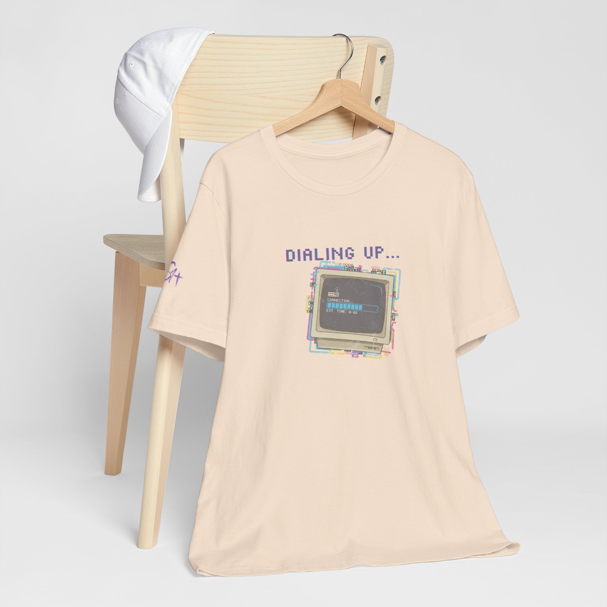 "Dialing Up..." Retro Computer T-Shirt | 90s PC Nostalgia Tee | Glitch Art Aesthetic Shirt | Branded s1+ Sleeve Logo