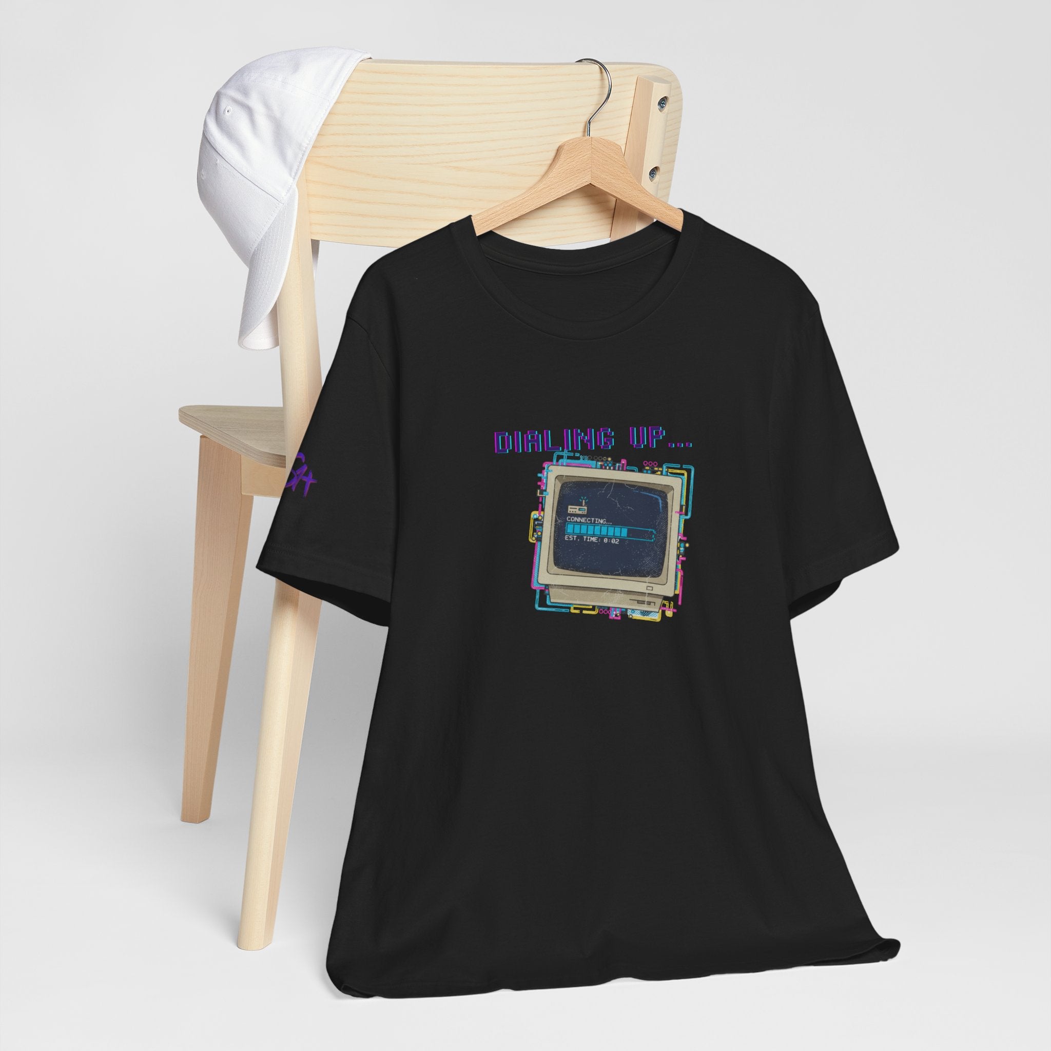 "Dialing Up..." Retro Computer T-Shirt | 90s PC Nostalgia Tee | Glitch Art Aesthetic Shirt | Branded s1+ Sleeve Logo