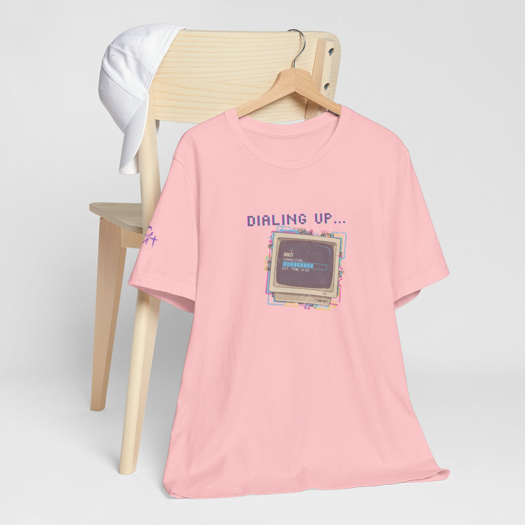 "Dialing Up..." Retro Computer T-Shirt | 90s PC Nostalgia Tee | Glitch Art Aesthetic Shirt | Branded s1+ Sleeve Logo